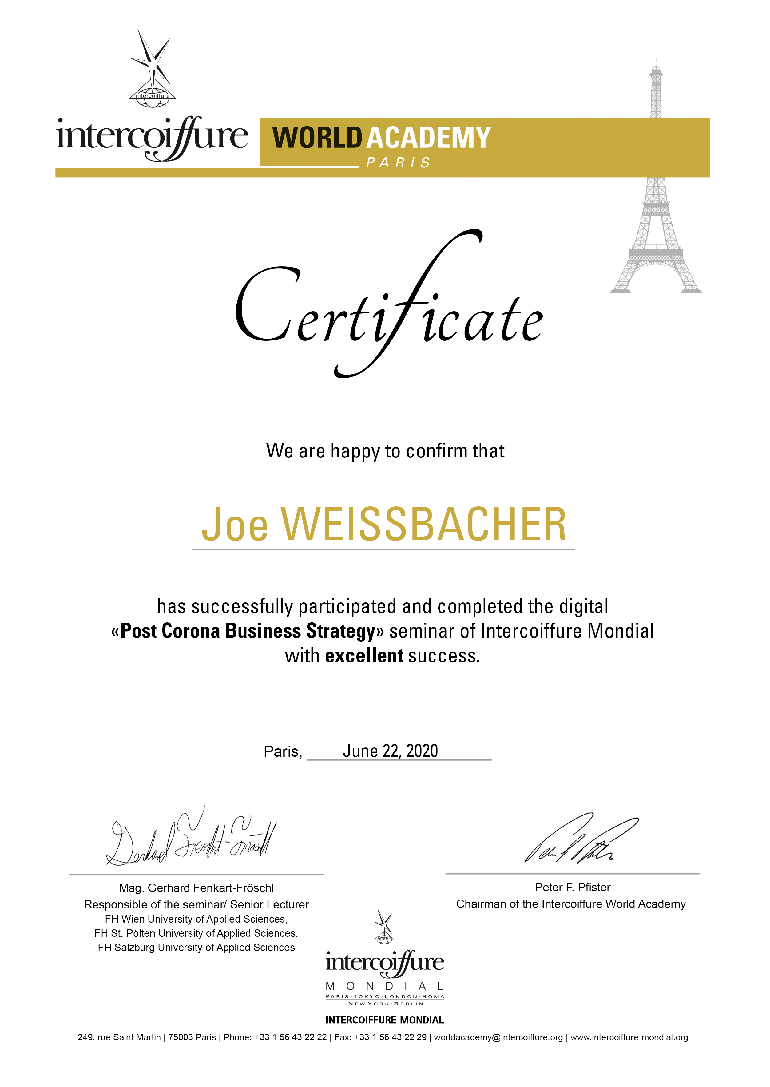 Erfolgreich Absolviert:  International Post Corona Business Strategy