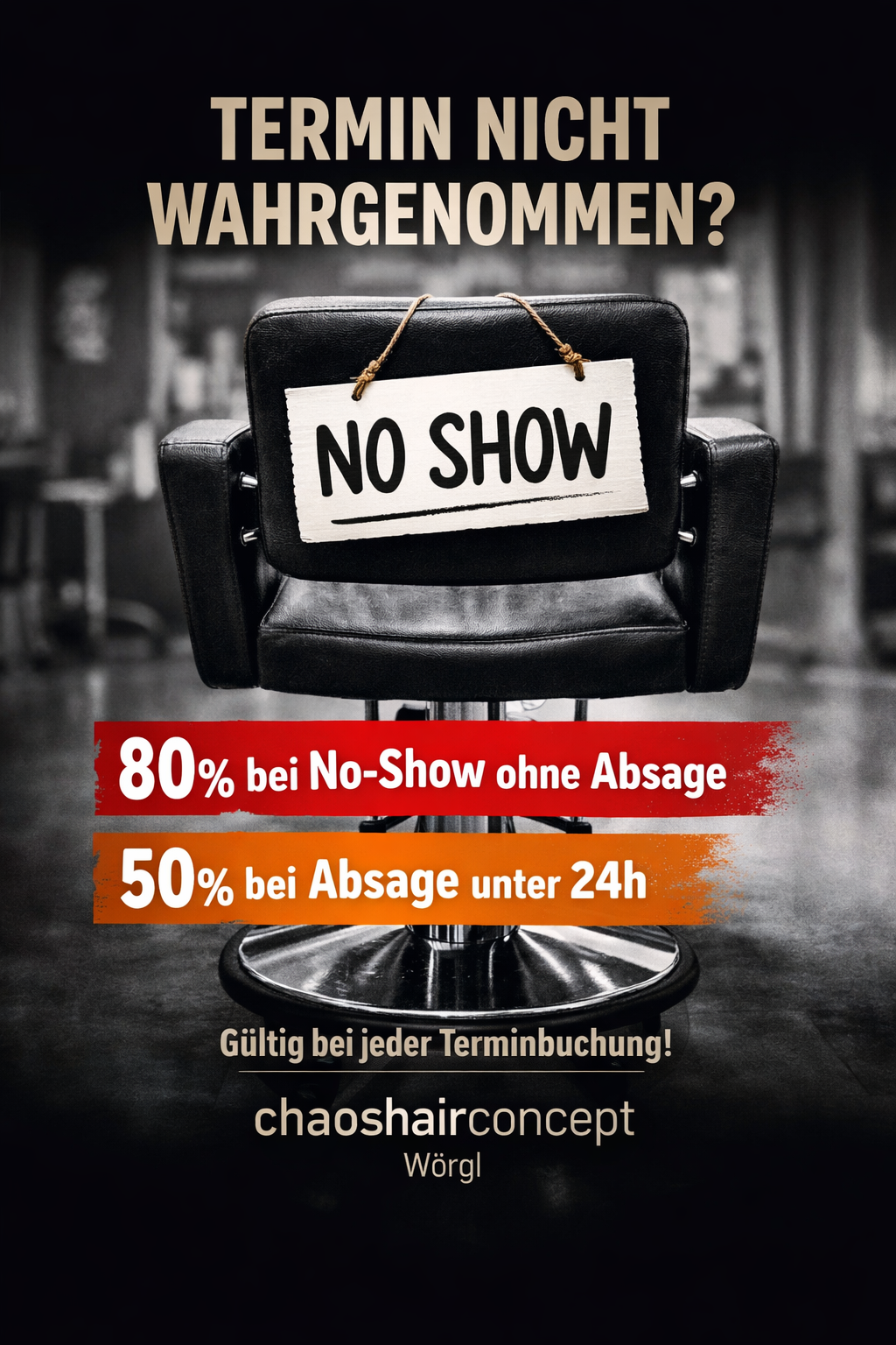 Terminvereinbarung bei chaoshairconcept Wörgl -Stornoregelung